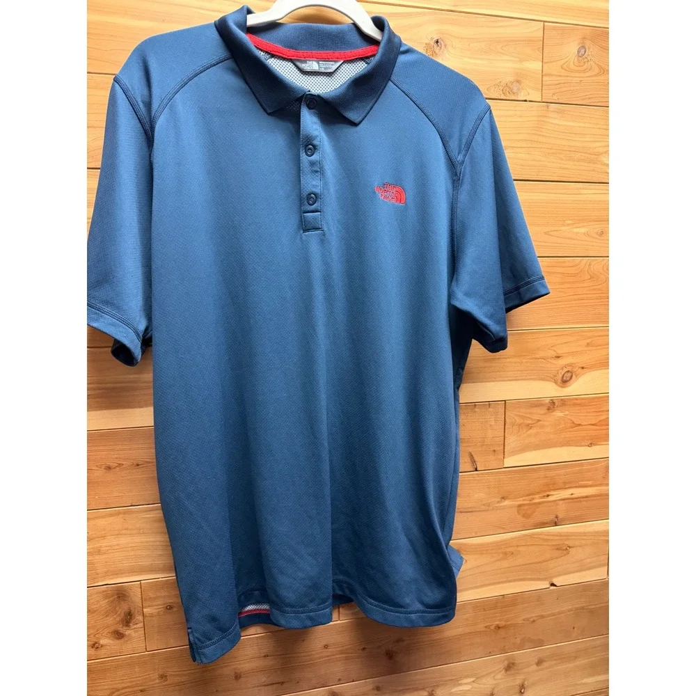 The North Face Mens Large Blue FlashDry Performance Polo Shirt Blue Red